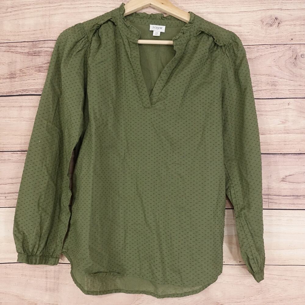 J CREW GREEN LONG SLEEVE PULLOVER BLOUSE TOP WOMENS SIZE XS